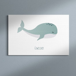 Cute Blue Whale med Personlig Namn Little Kid Canvastryck