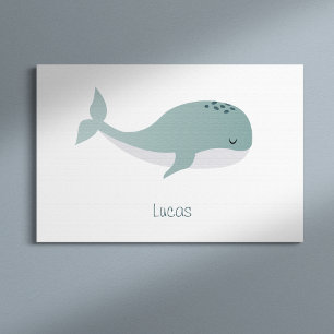 Cute Blue Whale med Personlig Namn Little Kid Canvastryck