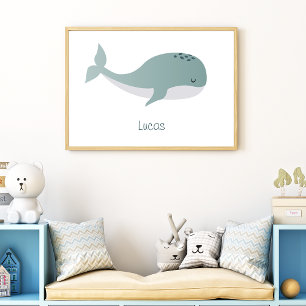 Cute Blue Whale med Personlig Namn Little Kid Poster