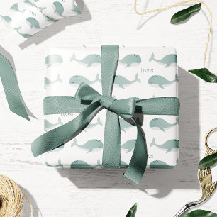 Cute Blue Whale med Personlig Namn Little Kid Presentpapper