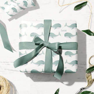 Cute Blue Whale med Personlig Namn Little Kid Presentpapper