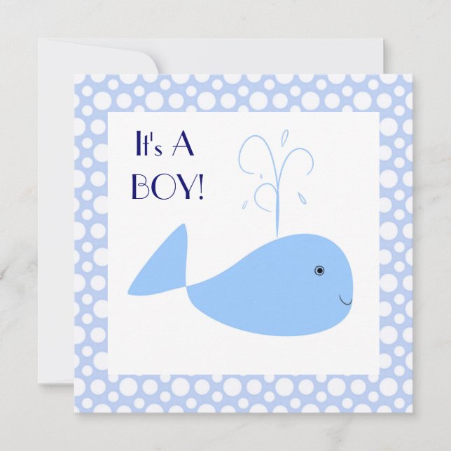 Cute Blue Whale Polka dots Pojke Shower Inbjudningar (Framsida)