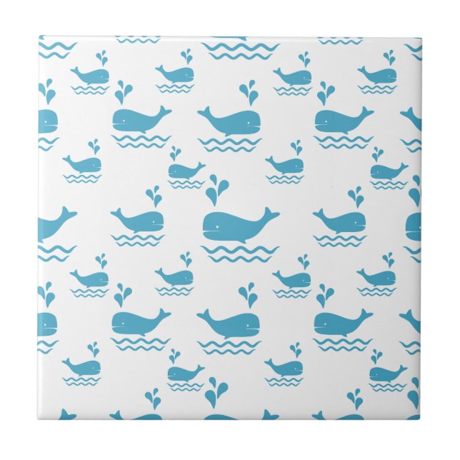 Cute Blue Whale Seamless Ocean Pattern (1) Kakelplatta (Framsidan)