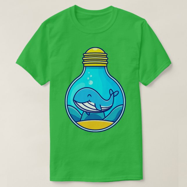 Cute Blue Whale Swimming in Bulb T Shirt (Design framsida)