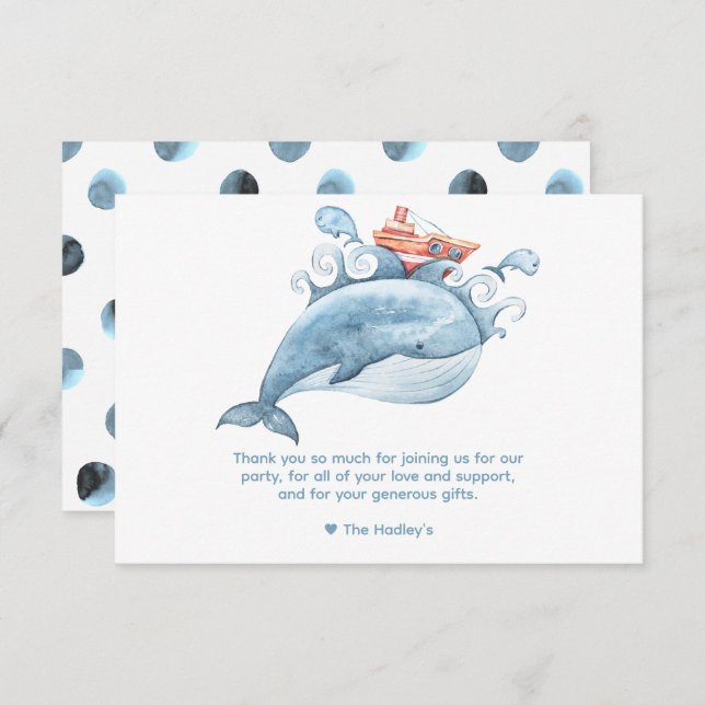 Cute Blue Whale Tack Kort (Fram/baksida)