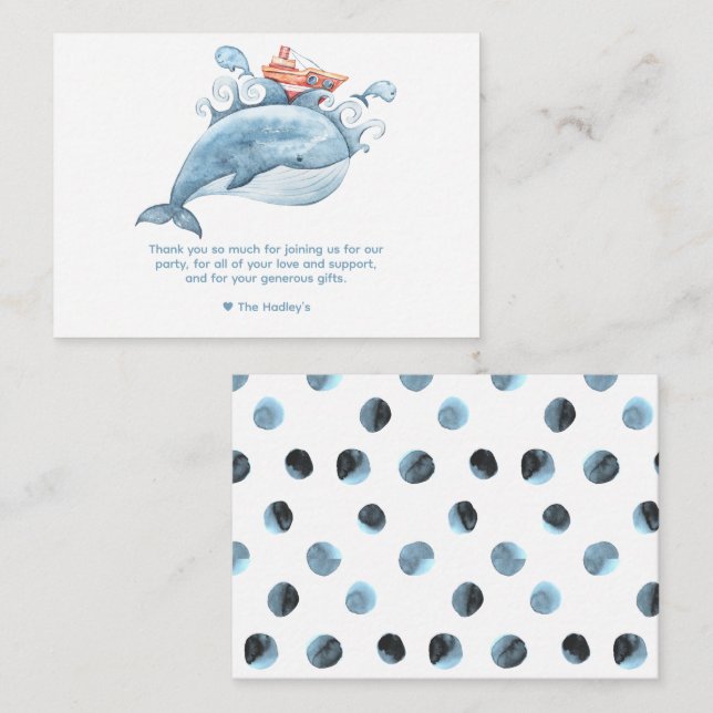 Cute Blue Whale Tackkort Card Anteckningskort (Fram/baksida)