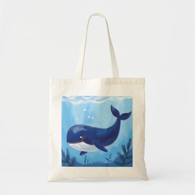 Cute Blue Whale Tote Bag  Tygkasse (Framsidan)