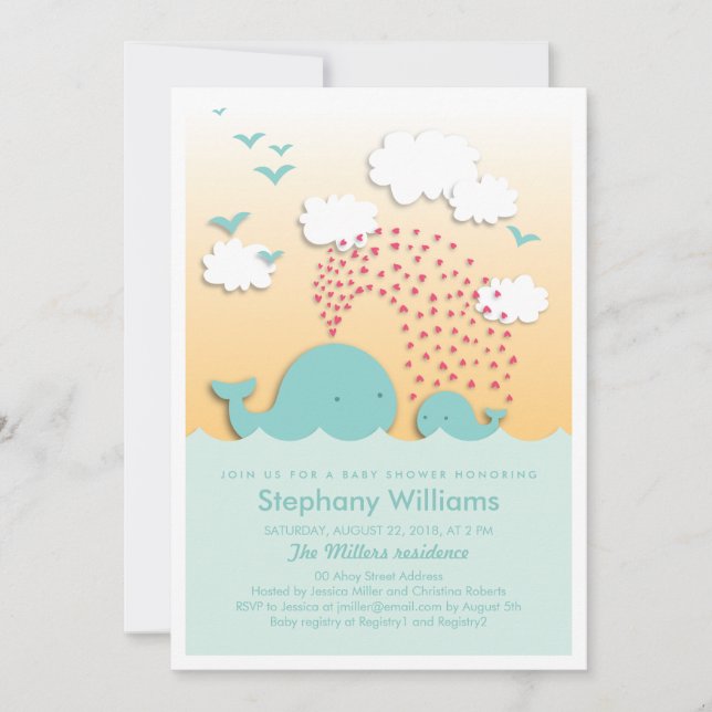 Cute Blue Whales Baby Shower Inbjudan Boy (Framsida)