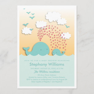 Cute Blue Whales Baby Shower Inbjudan Boy