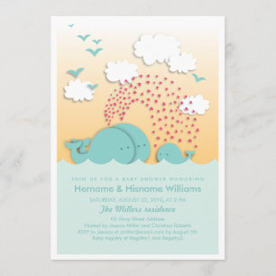 Cute Blue Whales Par Baby Shower Inbjudan