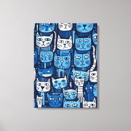 Cute Blue White Black Doodle Cat Lover Canvastryck