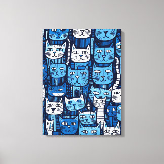 Cute Blue White Black Doodle Cat Lover Canvastryck
