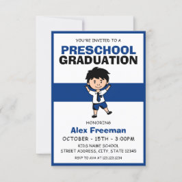 Cute Blue & White Boy Kids Preschool Studenten Inbjudningar