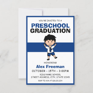 Cute Blue & White Boy Kids Preschool Studenten Inbjudningar