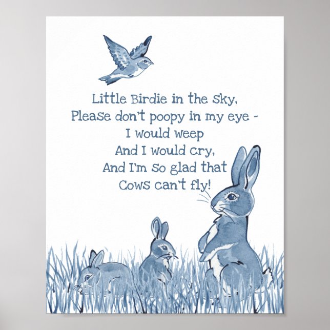 Cute Blue & White Bunny Rabbit Nursery Rhyme Child Poster (Framsidan)