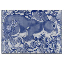 Cute Blue White Bunny Rabbit Snigel Jacobean Blomm
