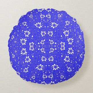 Cute blue white classic flowers pattern rund kudde