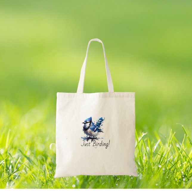 Cute BLUE/WHITE Just Birding -Blue Jay Tygkasse (lovely and fun loving tote for bird watchers in their every day activities.)