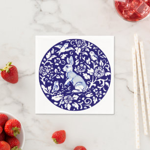 Cute Blue White Rabbit, Stubny Dedham Delft Pappersservett