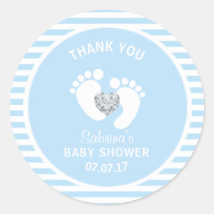 Cute Blue White Rand Feet Heart Boy Shower Runt Klistermärke