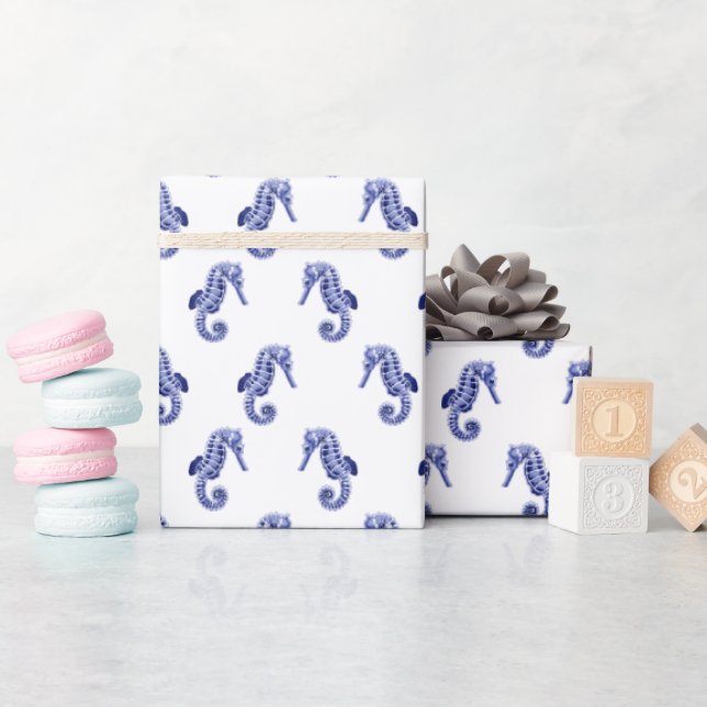 Cute blue white seahorse presentpapper (Baby Shower)