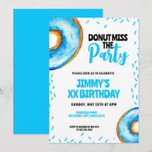Cute Blue & White Watercolor Donut Boy Birthday