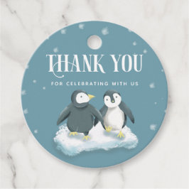 Cute Blue Winter Wonderland Penguins Baby Shower Gåvor Etiketter