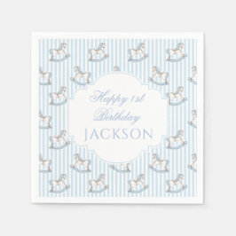 Cute blue wooden leksak boho grattis på födelsedag pappersservett