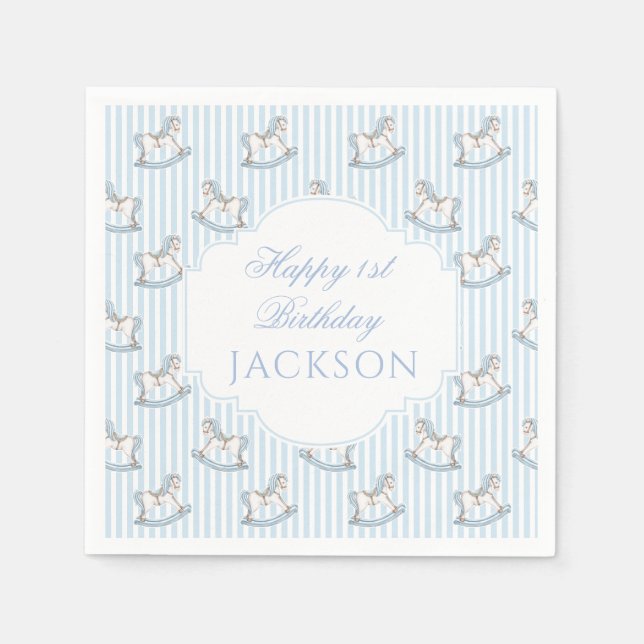 Cute blue wooden leksak boho grattis på födelsedag pappersservett (Framsidan)