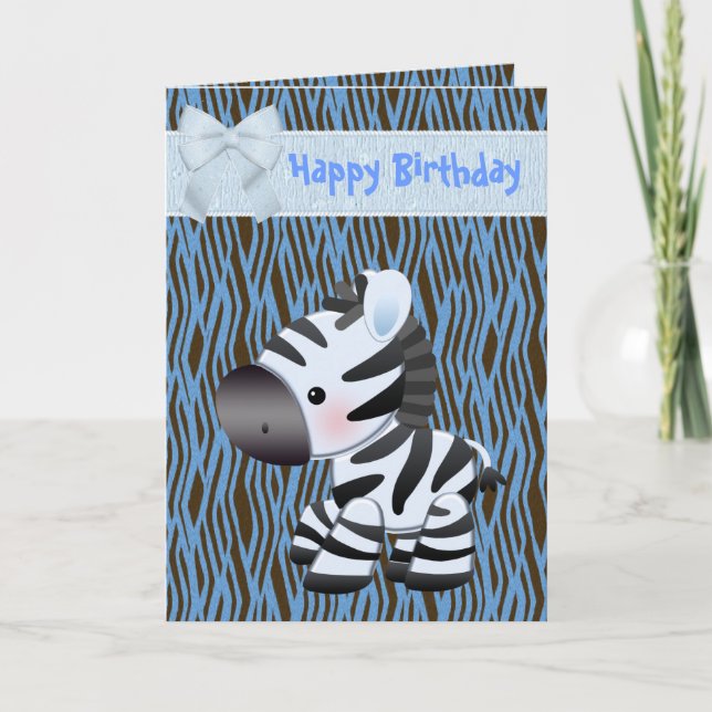 Cute Blue Zebra & Cupcoa (inuti) Birthday Card Kort (Framsida)