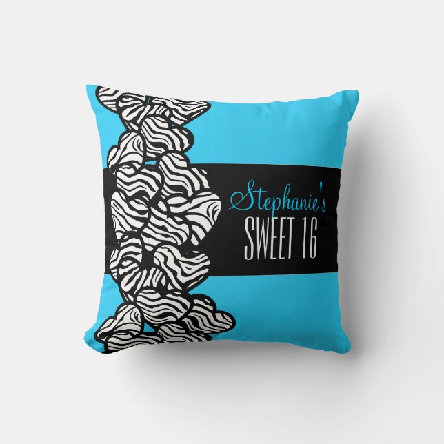 Cute Blue zebra hjärta Sweet 16 Birthday Pillow Kudde (Framsida)