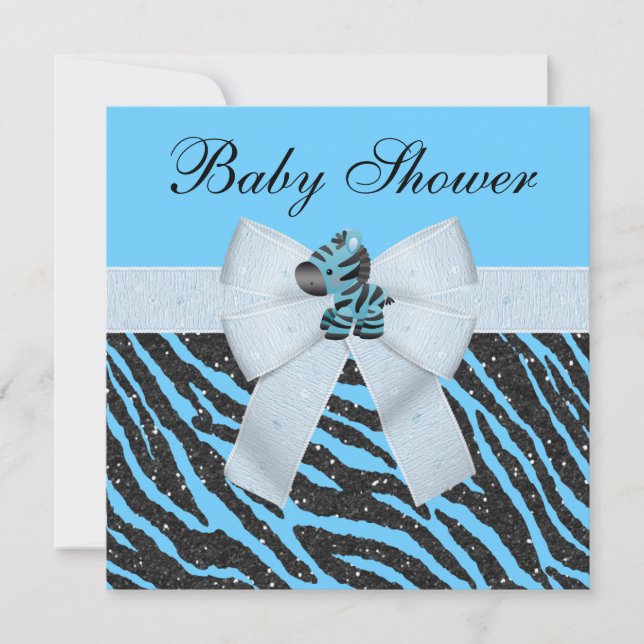 Cute Blue Zebra och Animal Print Glitter Baby Show Inbjudningar (Framsida)