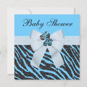 Cute Blue Zebra och Animal Print Glitter Baby Show Inbjudningar
