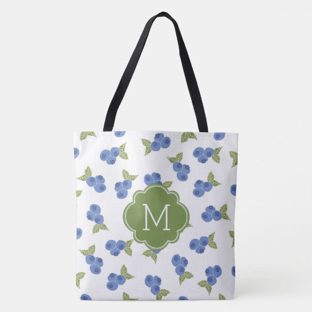 Cute Bluebär Mönster Monogram Tygkasse (Framsida)