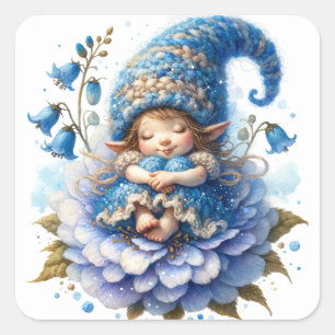 Cute Bluebell Fairy Stickers Fyrkantigt Klistermärke