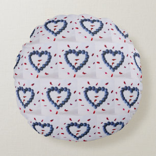 Cute blueberry-hjärtan rund kudde