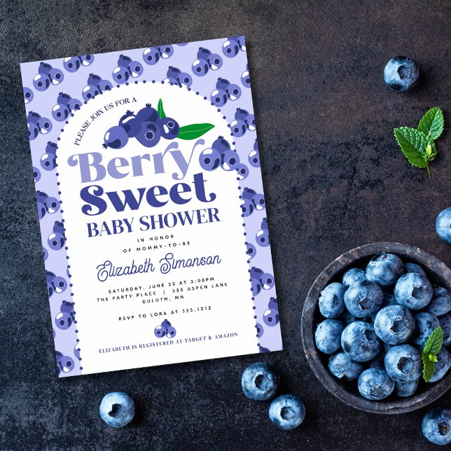Cute Blueberry Periwinkle Berry Sweet Baby Shower Inbjudningar (Skapare uppladdad)