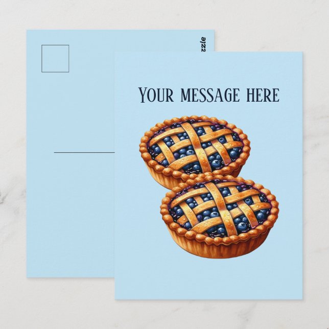 Cute Blueberry pie add message business name Vykort (Fram/baksida)