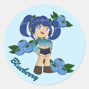 Cute Blueberry Theme Chibi med blåbär Runt Klistermärke