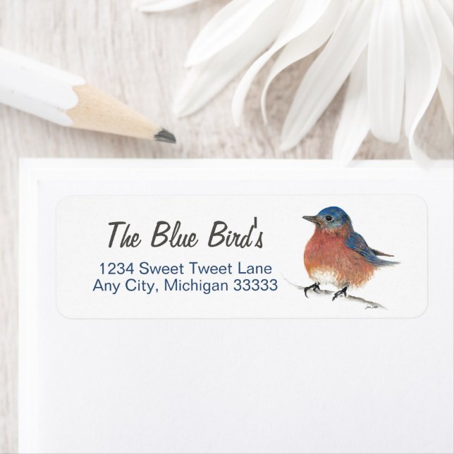 Cute Bluebird Art-etikett Returadress Etikett (Insitu)