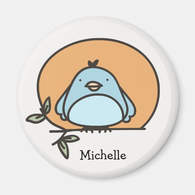 Cute Bluebird Illustration Personlig Namn Magnet (Framsidan)