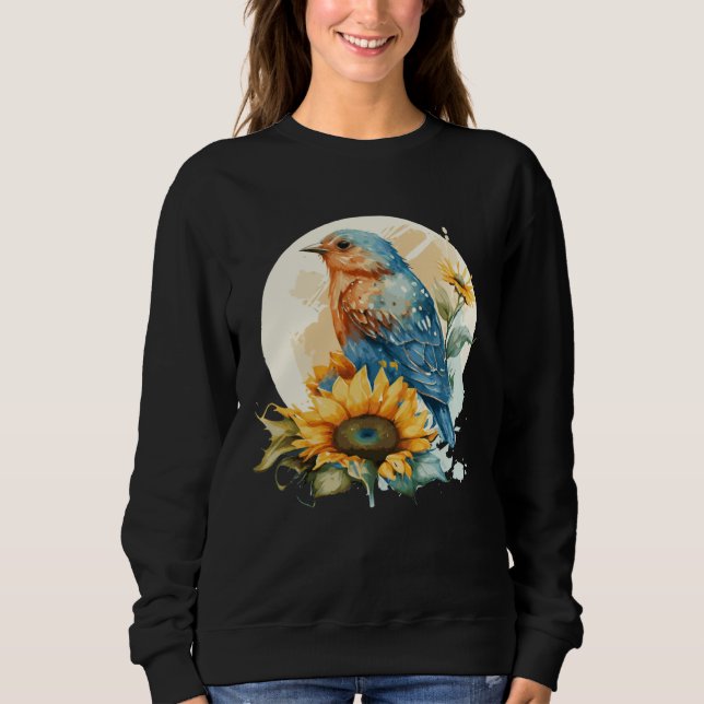 Cute Bluebird Sunflower Birding Bird T Shirt (Framsida)