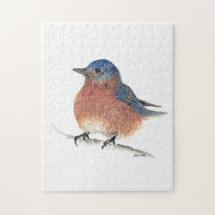 Cute Bluebird Watercolor Art Pussel