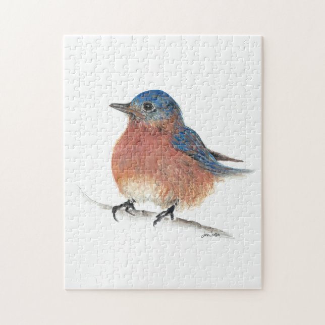 Cute Bluebird Watercolor Art Pussel (Vertikal)