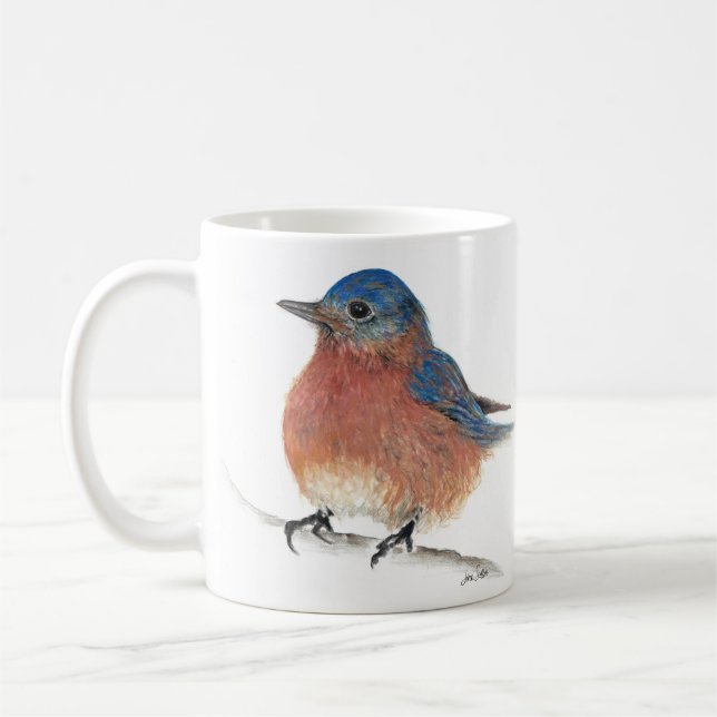 Cute Bluebird Watercolor Färgpenna Art Kaffemugg (Vänster)