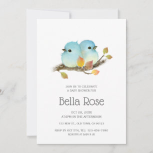 Cute Bluebirds Bird Baby Shower Inbjudningar