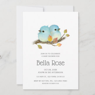 Cute Bluebirds Bird Baby Shower Inbjudningar