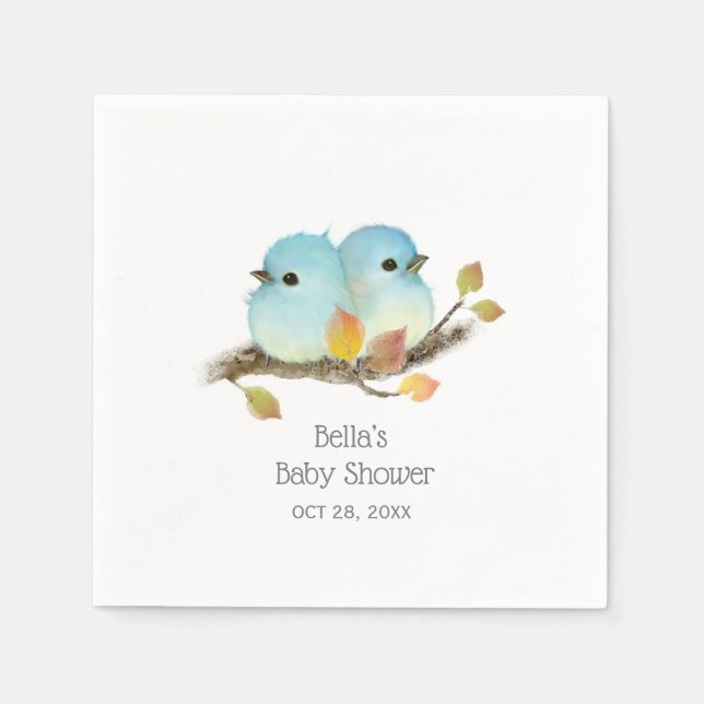 Cute Bluebirds Bird Baby Shower Pappersservett (Framsidan)
