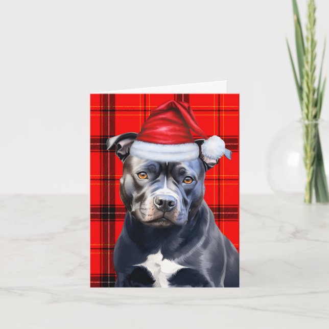 Cute Bluenose Pitbull Santa Hund Red Play Helgkort (Framsida)