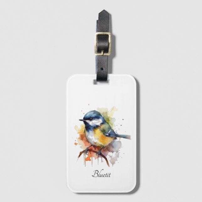 Cute Bluetit på Gren, anpassningsbar Bagagebricka (Framsida vertikal)